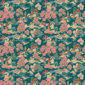 Sample of a Japanese-style toile printed velvet fabric.