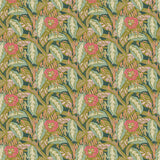 Fabric swatch of a floral-style printed velvet fabric in olive.