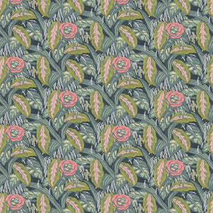 Fabric swatch of a floral-style printed velvet fabric.