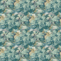 Sample of a printed velvet fabric featuring a classic oak leaf design in teal.