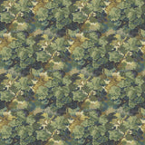 Sample of a printed velvet fabric featuring a classic oak leaf design in green.