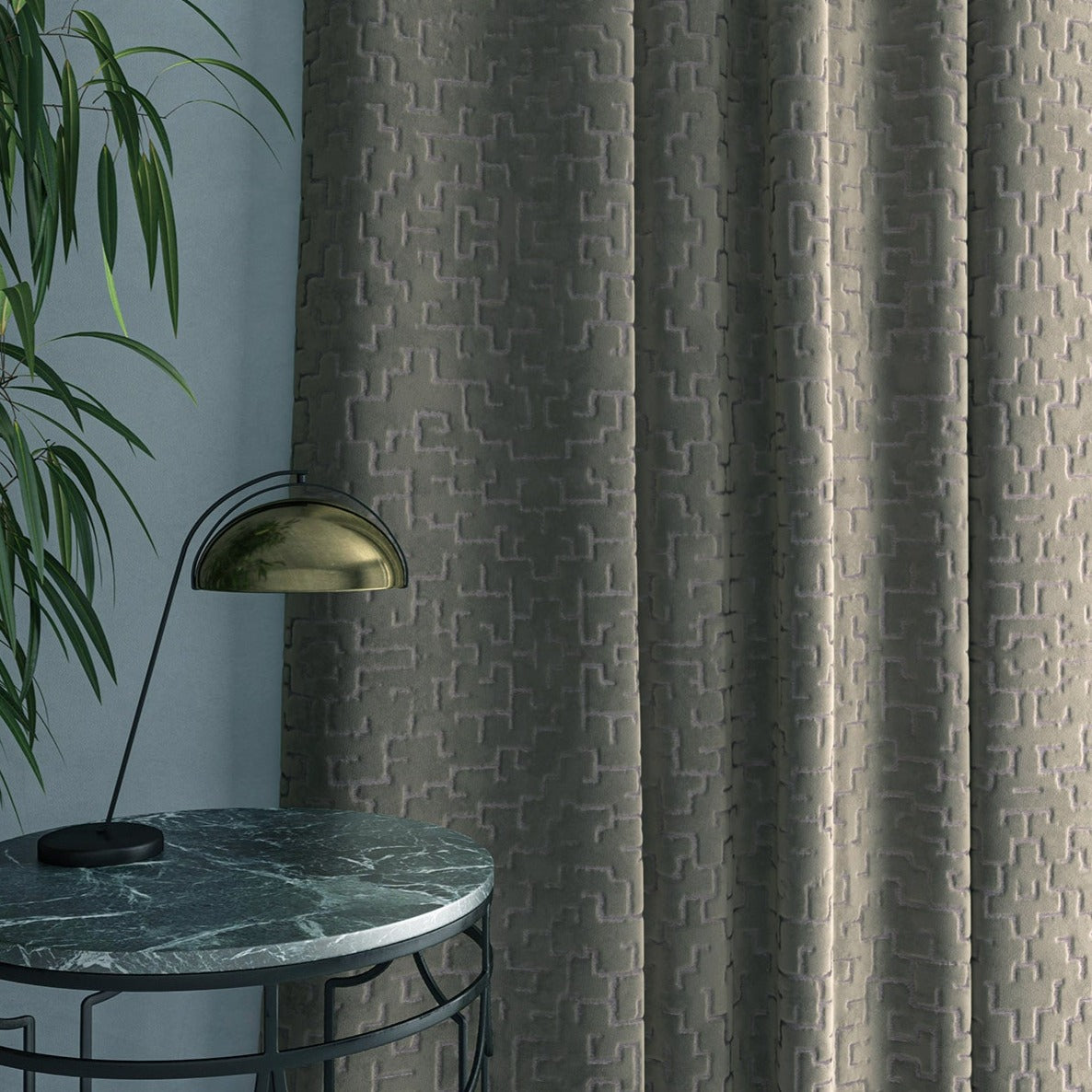 Curtain in beautiful stain resistant geometric velvet fabric 
