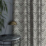 Curtain in a stain resistant grey herringbone weave fabric
