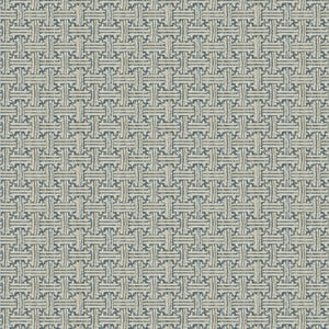 Fabric swatch of a stain resistant weave fabric with a geometric check design in blue colours