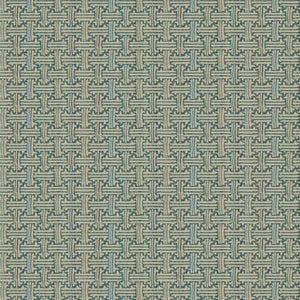 Fabric swatch of a stain resistant weave fabric with a geometric check design in blue colours