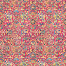 Pink and multicoloured velvet fabric with carpet design and stain resistant finish