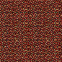 Velvet fabric in a dark red colour with a vintage kilim design and stain resistant finish
