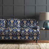 Velvet sofa upholstered in a stain resistant velvet fabric with contemporary abstract design