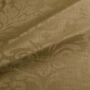 Fabric swatch of a contemporary damask fabric in a brown colour for upholstery and curtains.