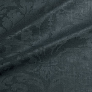 Fabric swatch of a contemporary damask fabric in dark grey colours for upholstery and curtains.