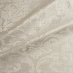 Fabric swatch of a contemporary damask fabric in a light neutral colour for upholstery and curtains.