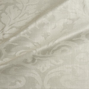 Fabric swatch of a contemporary damask fabric in a neutral colour for upholstery and curtains.