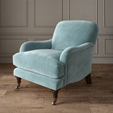 Blue eco velvet upholstery fabric on an armchair