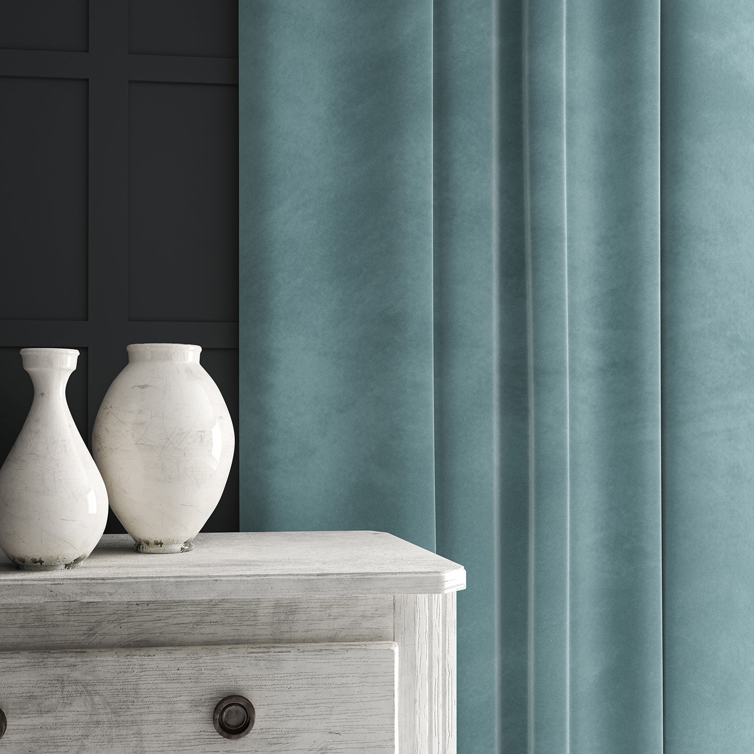 Blue eco velvet curtain
