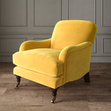 Yellow eco velvet upholstery fabric on an armchair