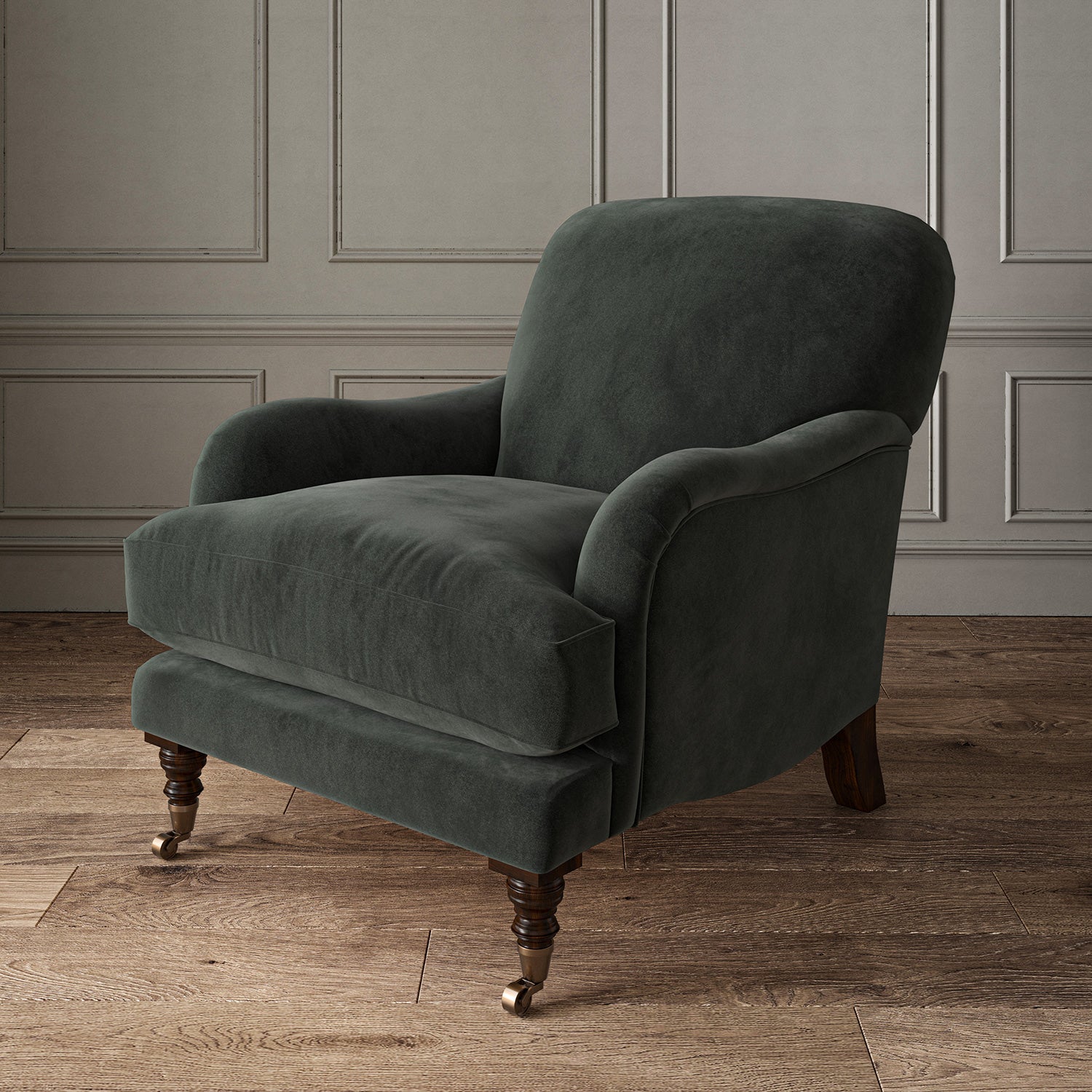 Green eco velvet upholstery fabric on an armchair
