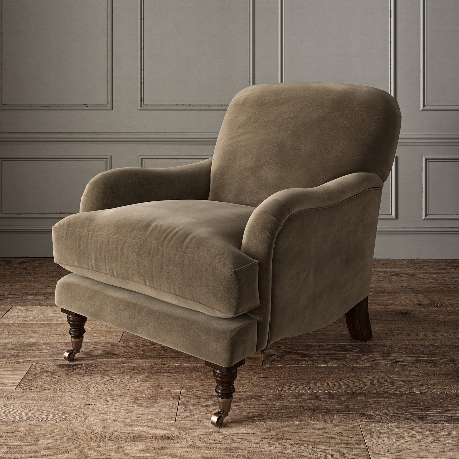Brown eco velvet upholstery fabric on an armchair
