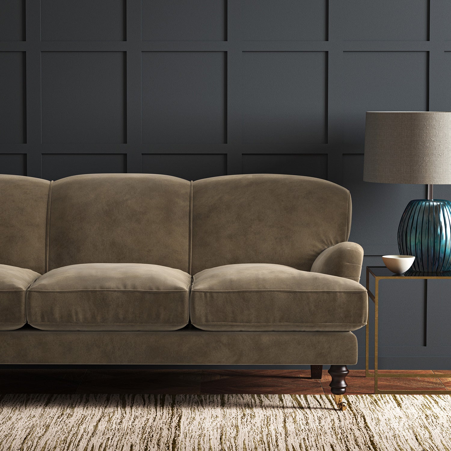 Brown eco velvet upholstery fabric on a sofa