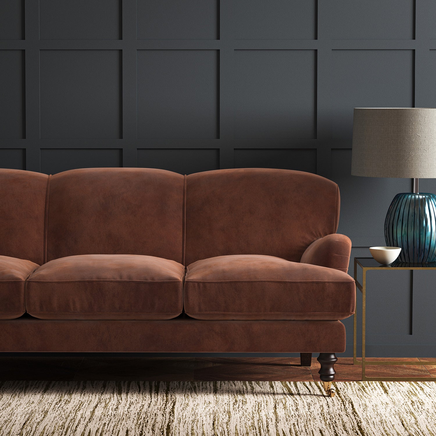 Brown eco velvet upholstery fabric on a sofa