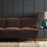Brown eco velvet upholstery fabric on a sofa
