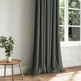 A grey woven fabric shown as a curtain.