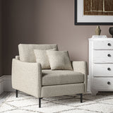 Chair covered in a boucle fabric in Dove Grey