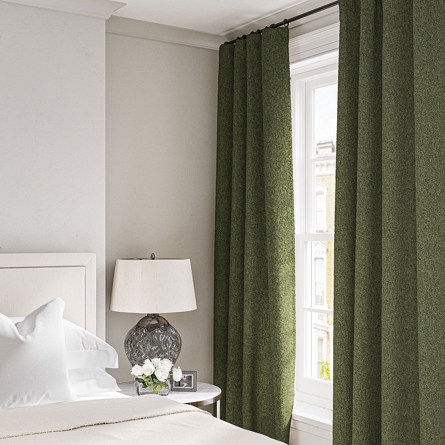 Curtain in a boucle fabric in Winter Moss