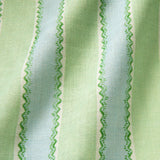 Printed linen fabric sample – a bold blocks of colour in this inviting stripe are softened with a painterly finish in blue, green and white