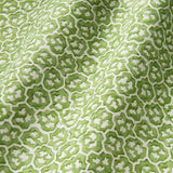 Printed linen fabric sample – a handy block print pattern in green and cream