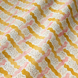 Printed linen fabric - a contemporary lattice design in yellow, pink, cream and white 