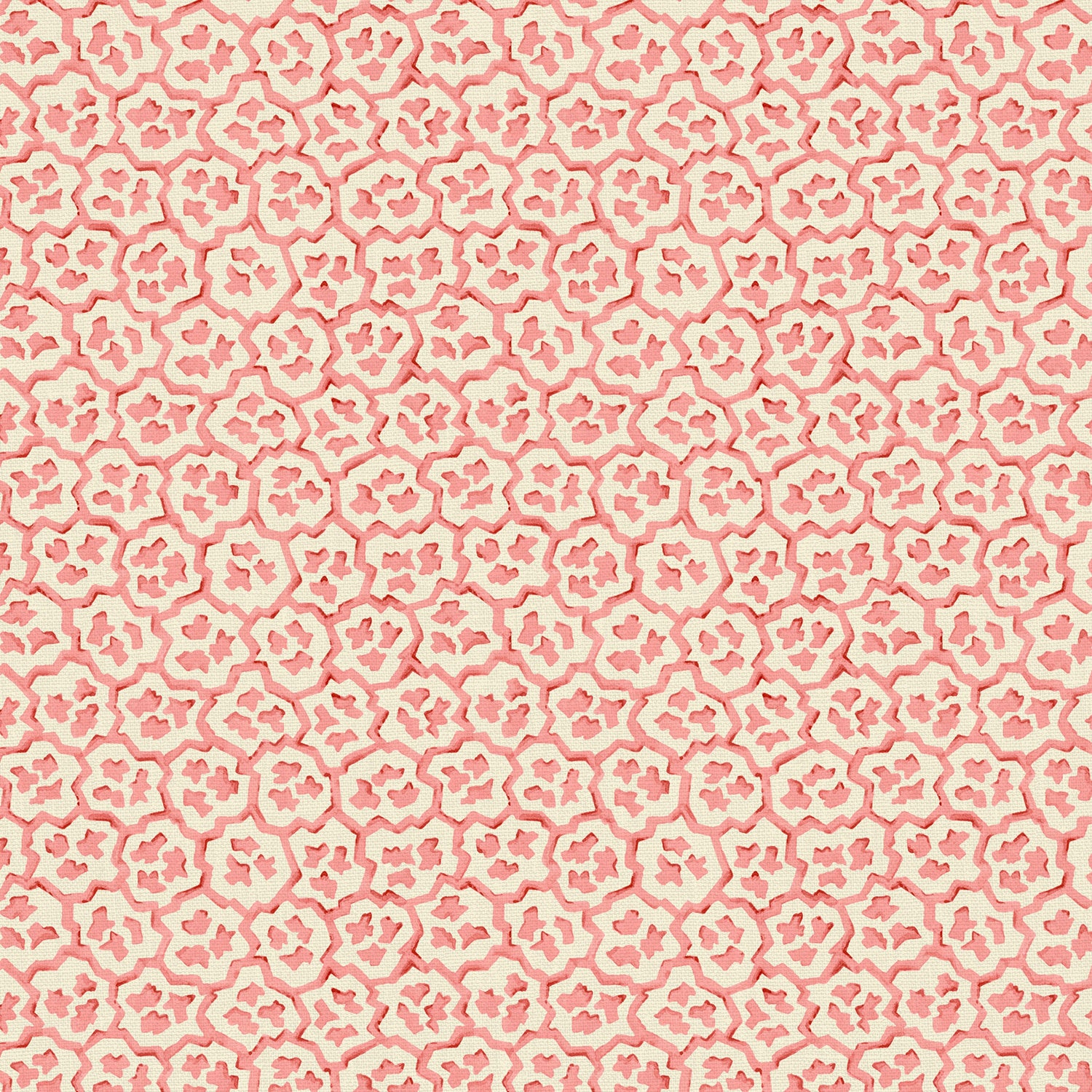 Printed linen fabric sample – a handy block print pattern in pink and cream 