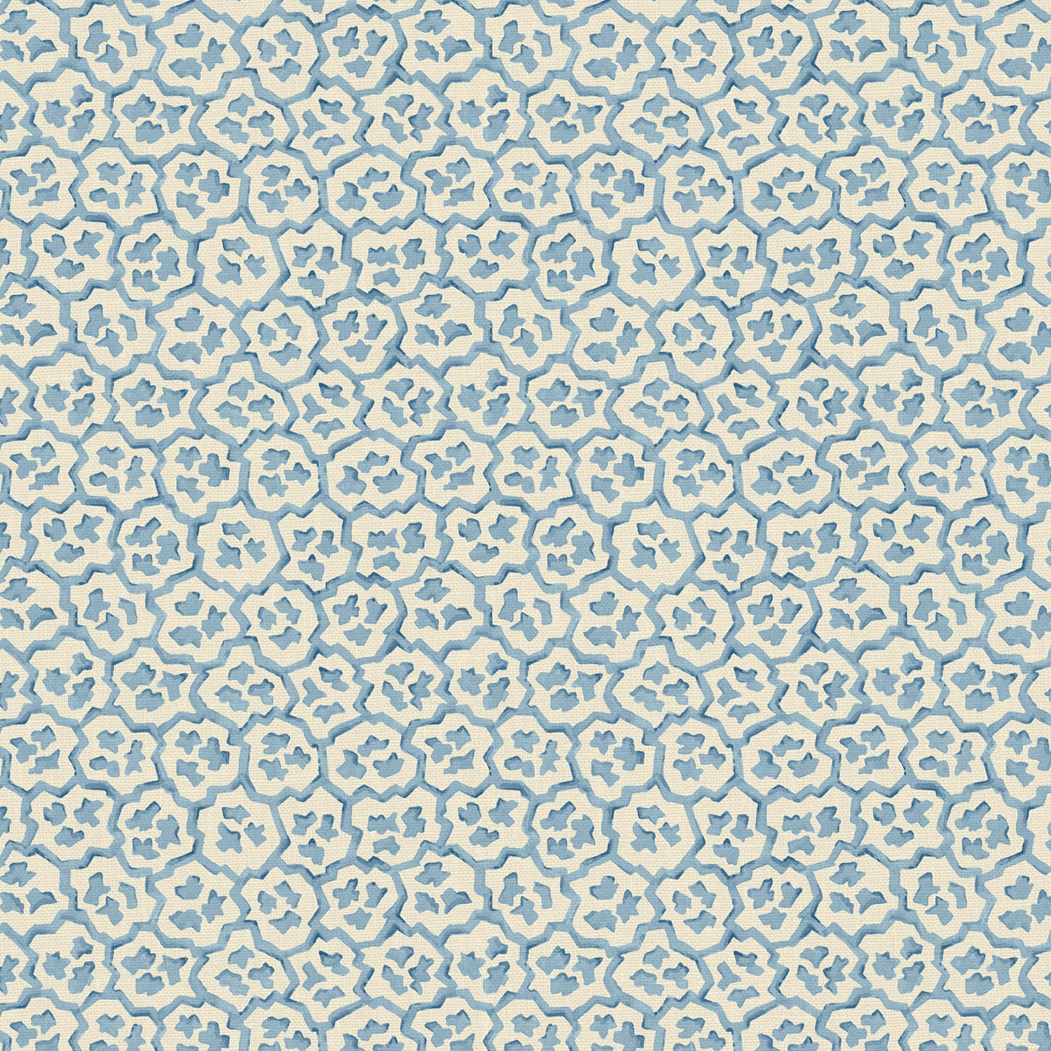 Printed linen fabric sample – a handy block print pattern in blue and cream 
