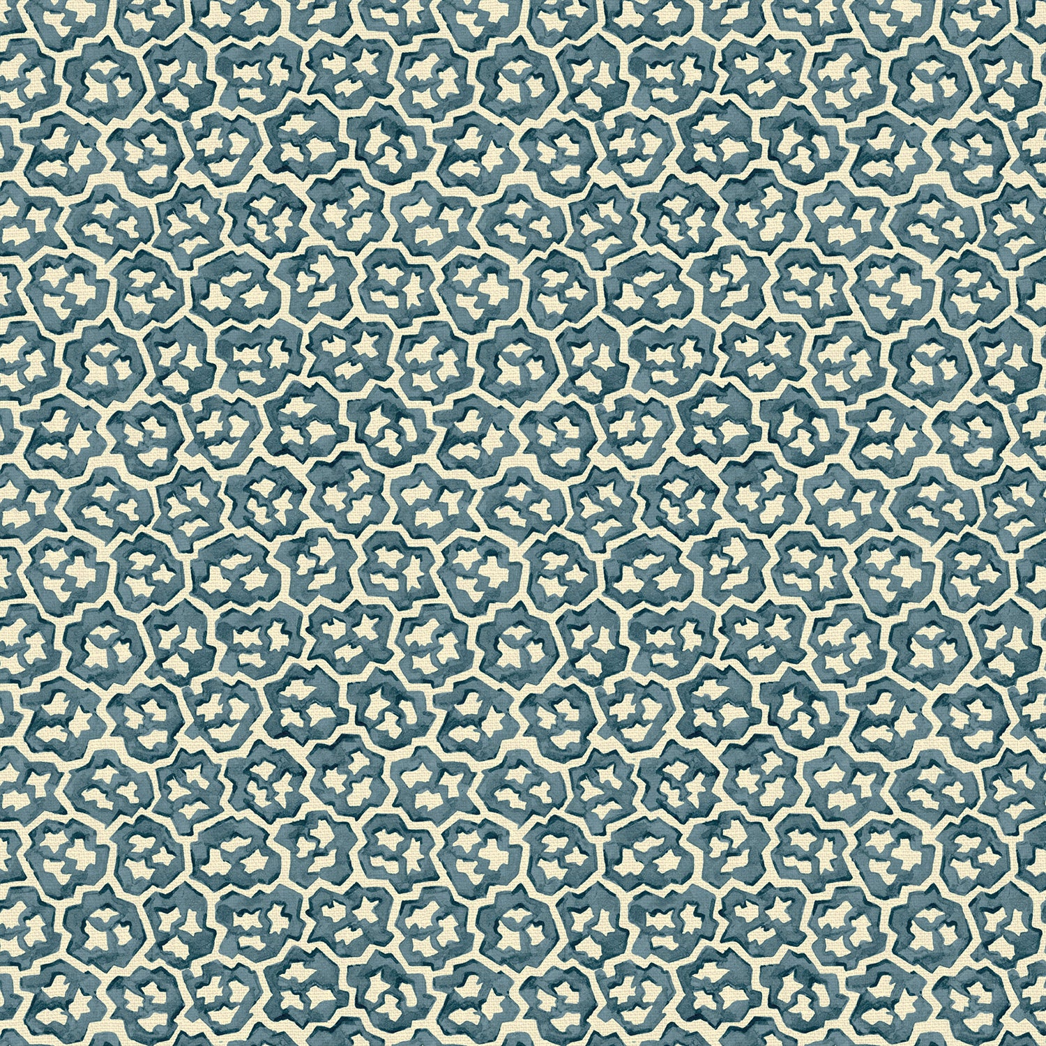 Printed linen fabric sample – a handy block print pattern in blue and cream 