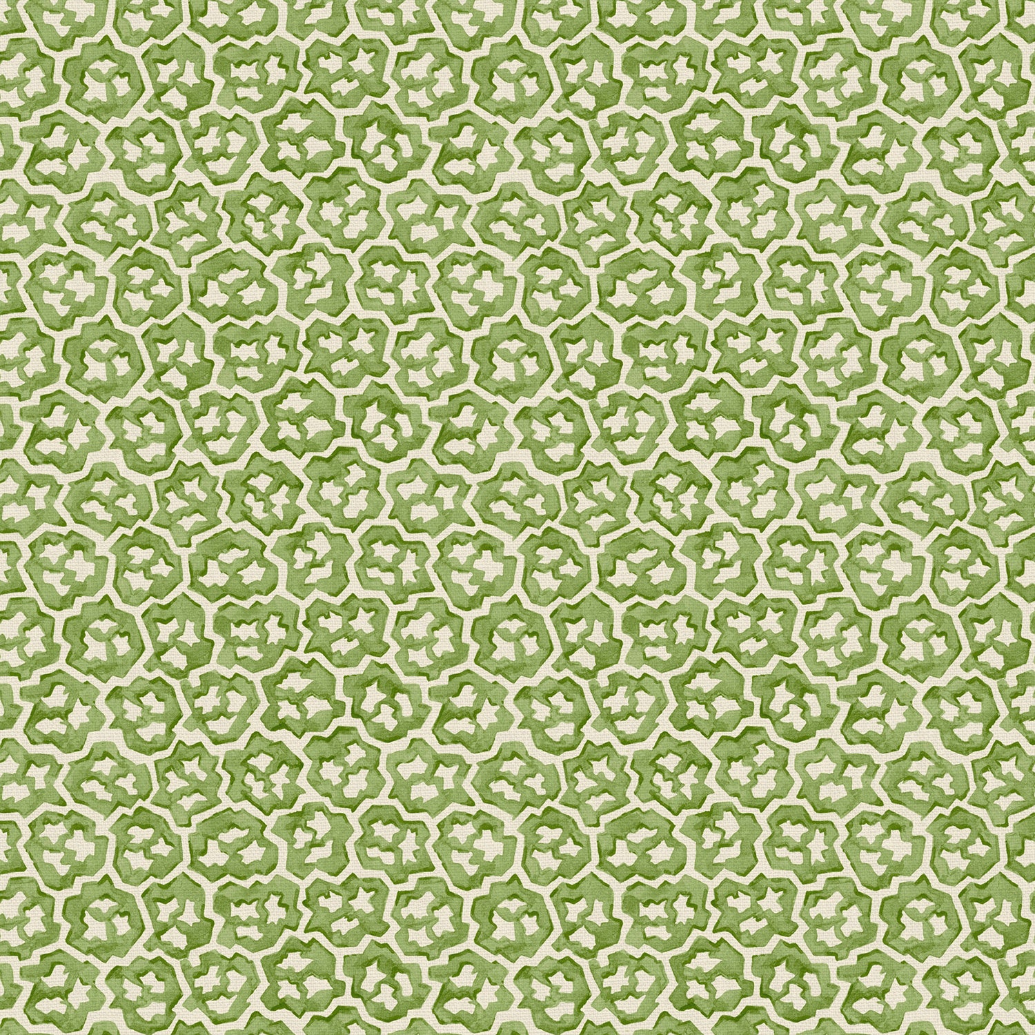 Printed linen fabric sample – a handy block print pattern in green and cream 