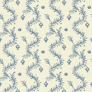 Printed linen fabric - a charming marine-style pattern in blue and cream