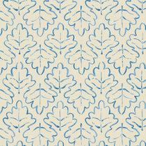 Printed linen fabric sample – a hand drawn; mirrored leaf motif pattern in blue and cream