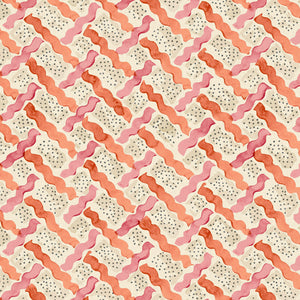 Printed linen fabric - a contemporary lattice design in red, pink, cream and white 