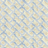 Printed linen fabric - a contemporary lattice design in blue, cream and white 