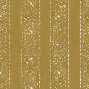 Printed linen fabric sample – a delicate pattern of moons and star-like dots in yellow and cream