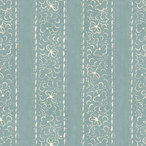 Printed linen fabric sample – a delicate pattern of moons and star-like dots in blue and cream