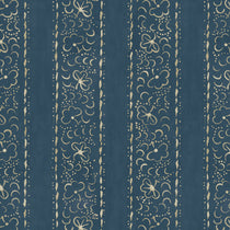 Printed linen fabric sample – a delicate pattern of moons and star-like dots in blue and cream
