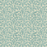 Printed linen fabric sample – damask-style pattern in blue and cream