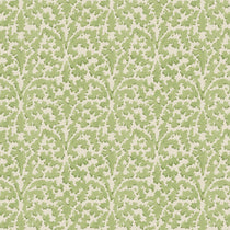 Printed linen fabric sample – damask-style pattern in green and cream