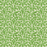 Printed linen fabric sample – damask-style pattern in green and cream