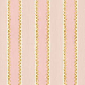 Printed linen fabric sample – a bold blocks of colour in this inviting stripe are softened with a painterly finish in pink, yellow and white
