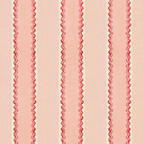 Printed linen fabric sample – a bold blocks of colour in this inviting stripe are softened with a painterly finish in pink, red and white
