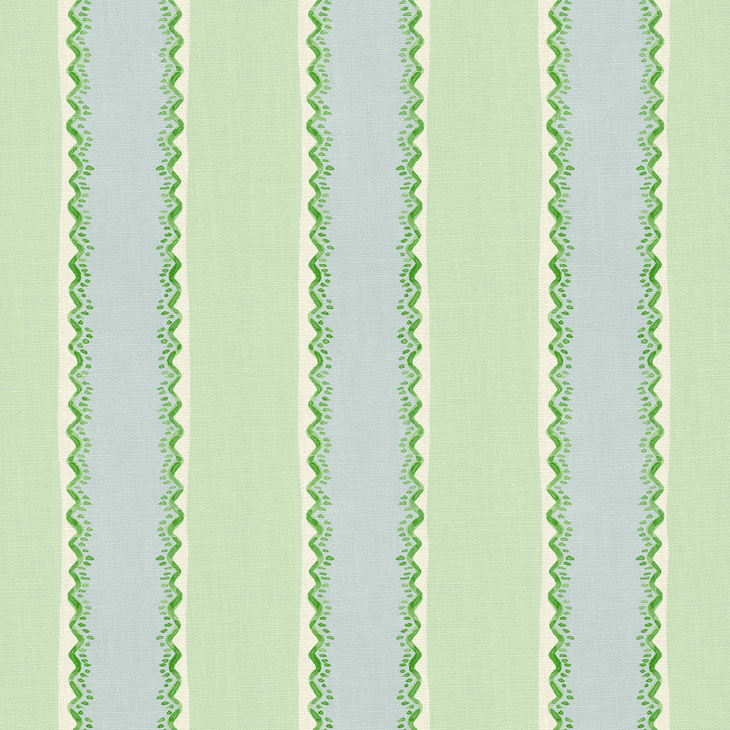 Printed linen fabric sample – a bold blocks of colour in this inviting stripe are softened with a painterly finish in blue, green and white