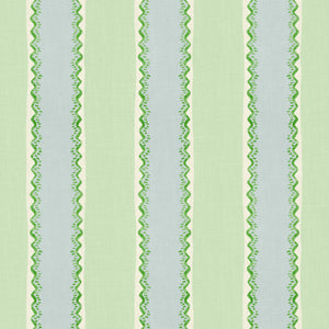 Printed linen fabric sample – a bold blocks of colour in this inviting stripe are softened with a painterly finish in blue, green and white