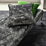Velvet cushion and bench featuring a scenic/semi tropical design