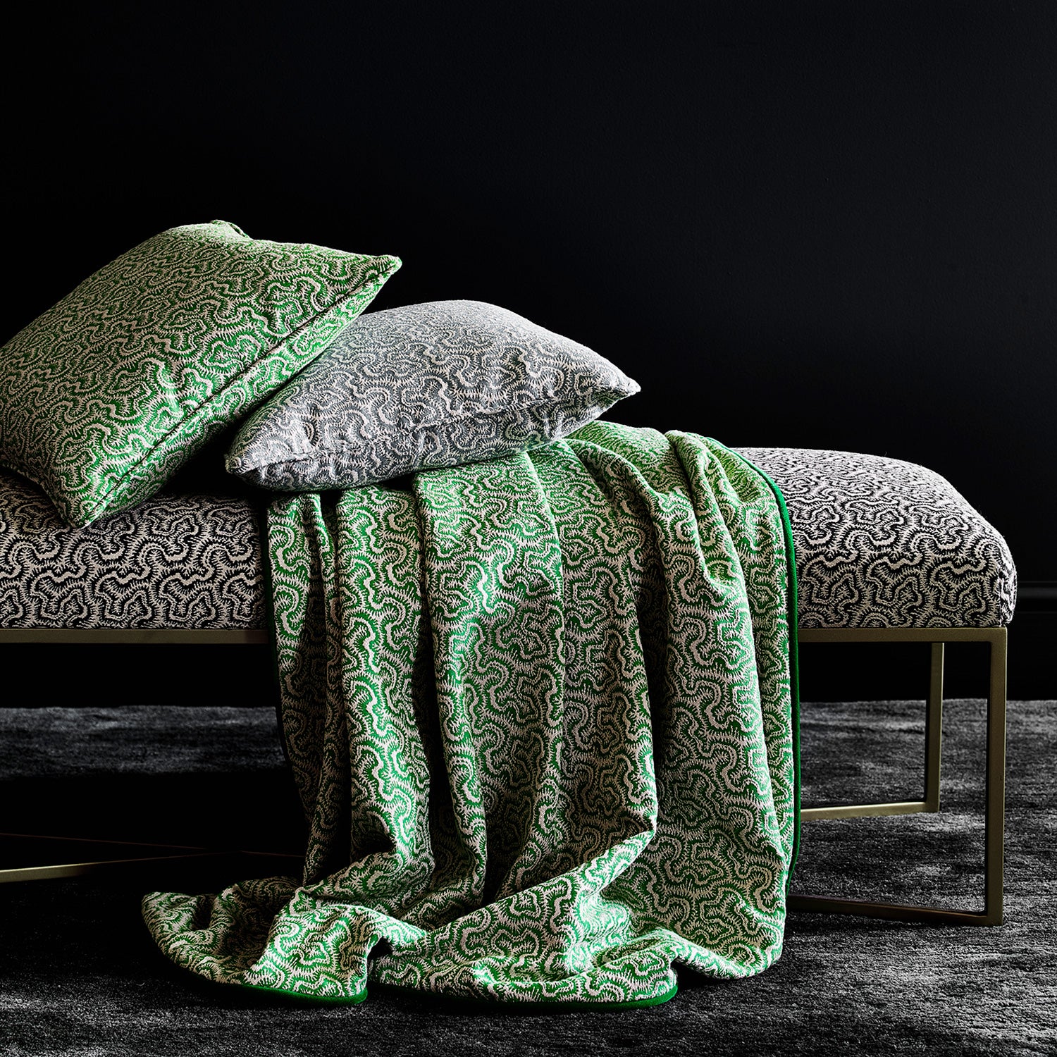 Throw in design name Polka, colourway Grasshopper from Tango Weaves.